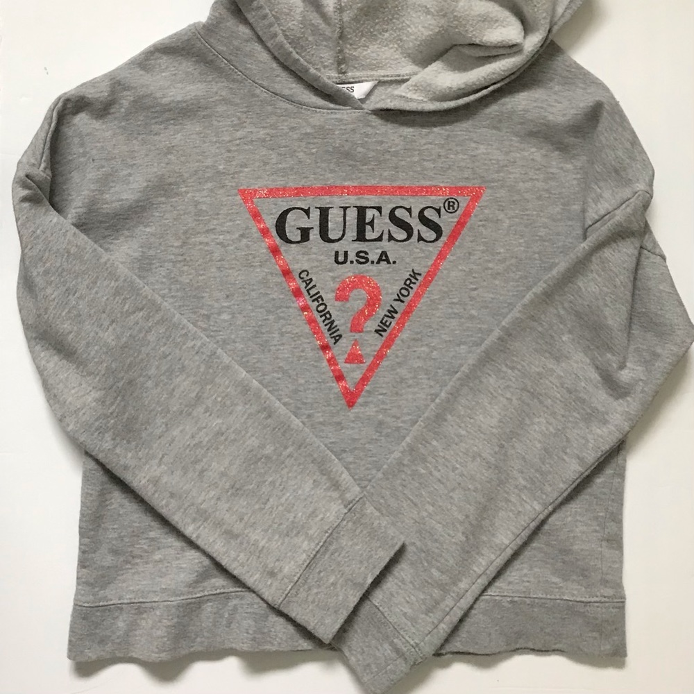 GUESS Kids Triangle Sparkle Logo Cropped Hoodie Dolman Sleeve Sweatshirt